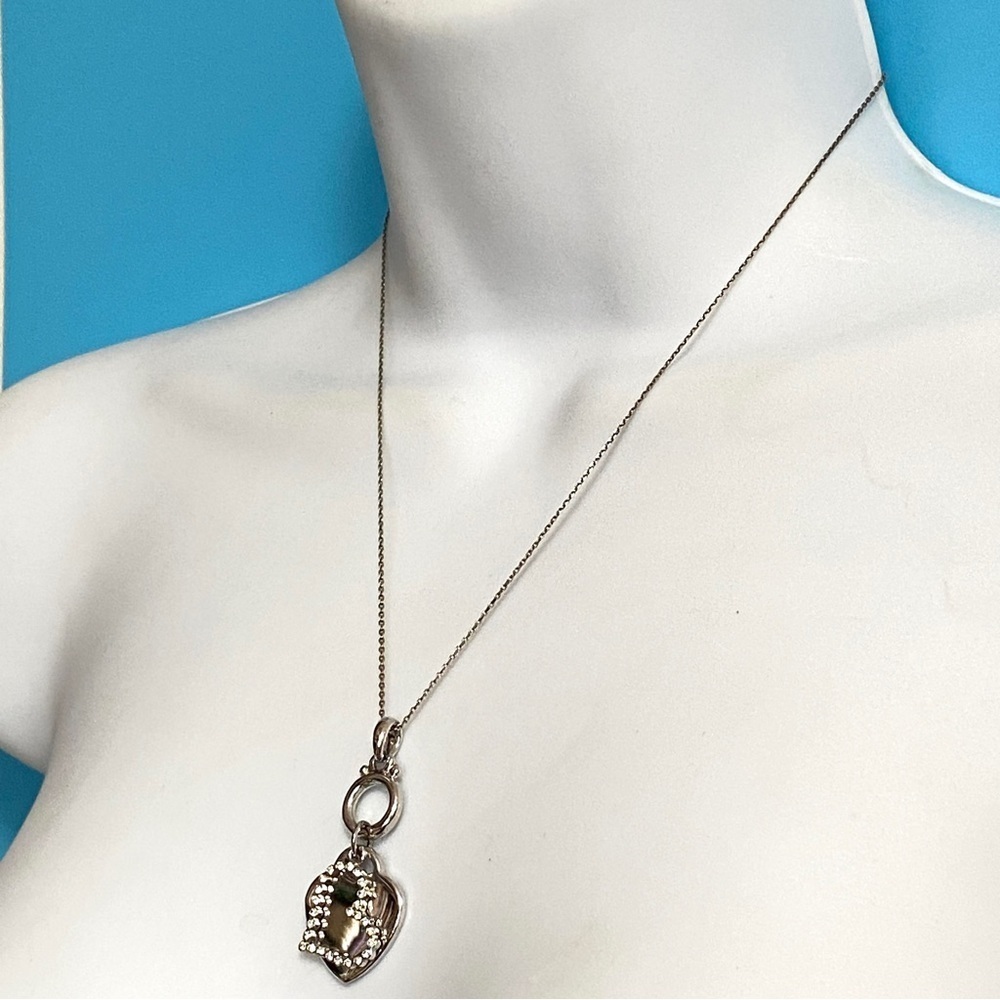 Open Heart Rhinestone Silver Tone Necklace - Picture 5 of 6